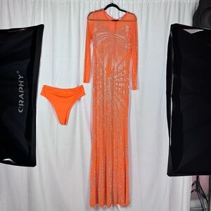 Fashion Nova Orange Asymmetrical Cut Out Bodycon Dress